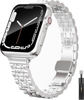 Bracelet en métal fin de Luxe pour femme compatible avec Apple Watch Series 8/7/SE/6/5/4/3/2/1 – Bracelet fin en chaîne en acier inoxydable pour iWatch Smartwatch Band – 38 mm/40 mm/41 mm – Argent