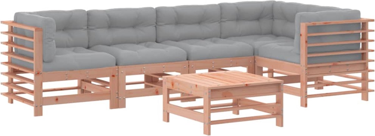 vidaXL 6-delige - Loungeset - met - kussens - massief - douglashout grijs