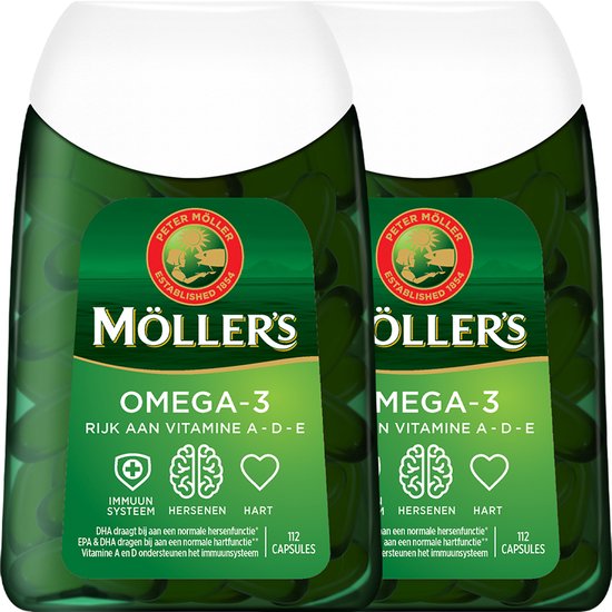 Möller's Omega-3 Visoliecapsules- 2 x 112 capsules - Visolie pillen - Visolie met vanillesmaak