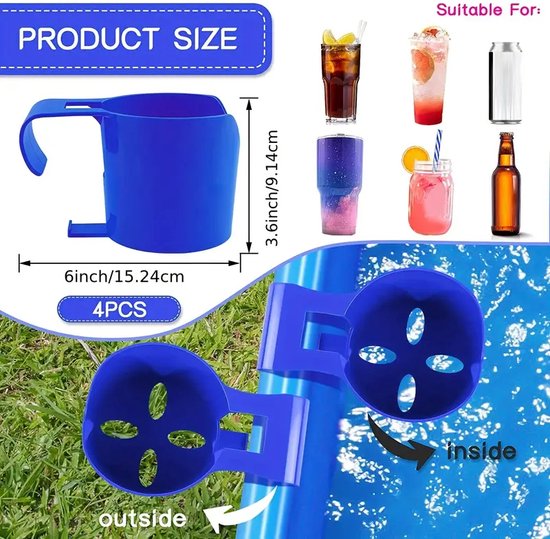 Lot De 4 Porte-gobelets Pour Bord De Piscine - Plastique ABS, Couleur Kaki - Support Pour Verres, Téléphone, Lunettes - Convient Tubes Jusqu'à 5 Cm - 11