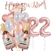 22 Jaar Verjaardag Cijferballon 22 - Feestpakket Snoes Ballonnen Pop The Bottles - Rose White Versiering