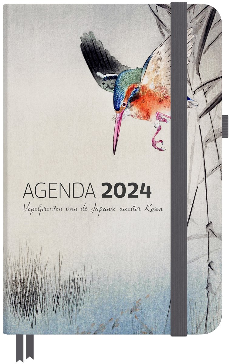 Agenda 2024 - Vogelprenten van de Japanse meester Koson (13x18cm) - Incl. 4 ansichtkaarten met vogels - Cover: IJsvogel jagend op vis
