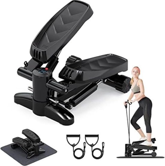 Stepper Fitness 2 In 1 Per Casa - Up-Down Swing Con Fasce Elastiche E Manubrio, LCD, Regolabile, Portata 150kg, Attrezzo Per Gambe E Braccia