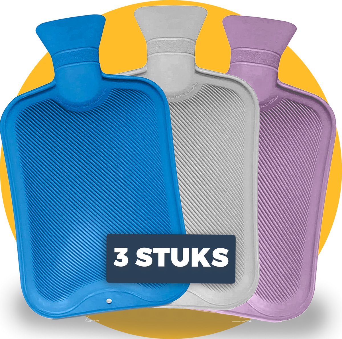 3 x warmwaterkruiken - Voordeelverpakking kruik 2 liter standaard - grijs paars en blauw - zonder hoes