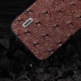 ABEEL Hoesje Geschikt voor Apple iPhone 15 - Back Cover met Ostrich Textuur - Echt Leer Case - Coffee
