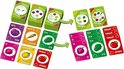 Groene speldoos met groenten en kaarten met groenten: kool, ui, tomaat, wortel, paprika en sla.