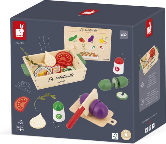 Janod In De Keuken - Ratatouille Set - Het Is Tijd Om Je Schort Aan Te Trekken Met Deze Set Van 32 Accessoires! - Volg Het Recept En Maak Een Chef-Waardige Ratatouille - Geleverd Met Snijplank En Houten Ovenschaal - Geschikt Vanaf 3 Jaar van Janod — afbeelding 5