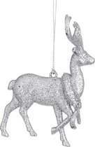 1x Zilveren rendier kersthangers kunststof 12 cm kerstornamenten - Kerstboomversiering - Kerstornamenten