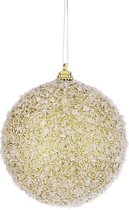 House of Seasons 1x Gouden kunststof kerstballen met witte sneeuw afwerking 8 cm - Kerstboomversiering/kerstversiering