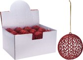 1x Rode glitter draad/rotan look kerstballen kunststof 9 cm - Kerstboomversiering rood