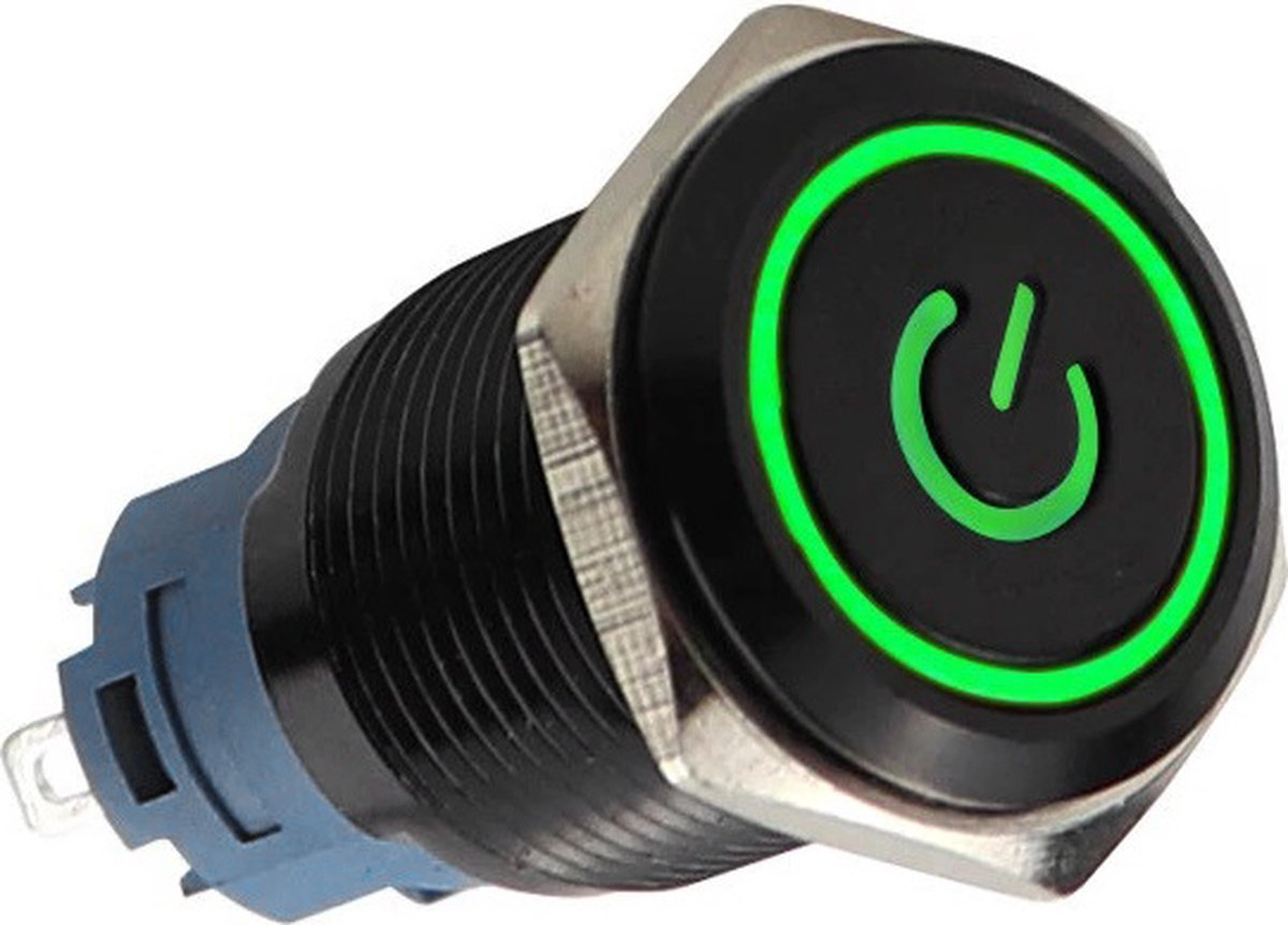 Push schakelaar groene verlichting-socket- - 19mm - Power symbool