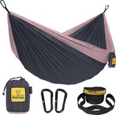 Hangmat - outdoor hangmat voor 1 persoon - ultralichte reishangmat - belastbaar tot 180 kg - campingaccessoires - incl. ophanging en karabijnhaak (kolengrijs en roze)