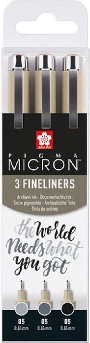 Fineliner sakura pigma micron 05 set zw gr 3 maten – 6 stuks
