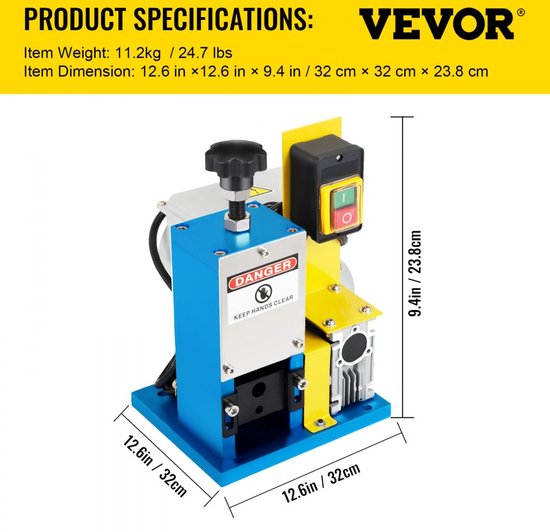 VEVOR Machine à Dénuder électrique 180 W 1,5-25 mm Pince à Dénuder  Electrique avec Lame Haute Efficacité de Dénudage Outil pour Recycler Fils  de Cuivre/Enlever Isolant en plastique Caoutchouc des Fils