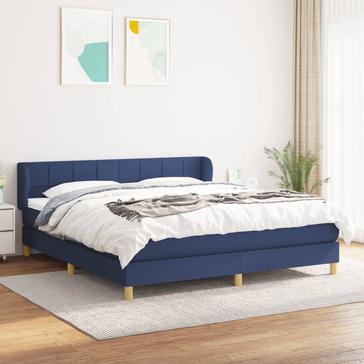 vidaXL - Boxspring - met - matras - stof - blauw - 160x200 - cm
