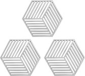 Krumble Pannenonderzetter Hexagon - Set van 3 - Pan onderzetter - Pannen onderzetter - Pannenrooster - Pannenonderzetter siliconen - Hittebestendig - Grijs - 16 x 14 cm