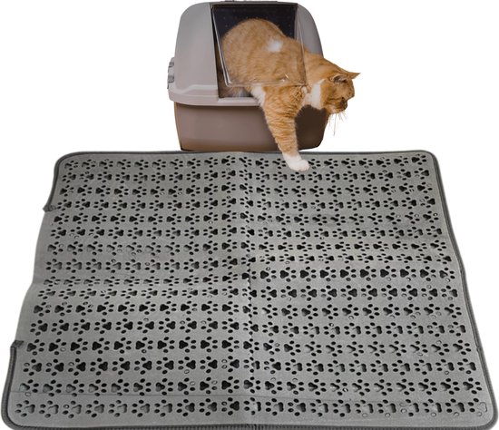 Lavida Home - Kattenbakmat - Grit Opvanger - 55 x 70 cm - Dubbele laag & Waterdicht - Katten mat met opvangruimte voor Grit - Katten mat - Kat benodigdheden - Kitten - Gritmat voor poes - Grijs