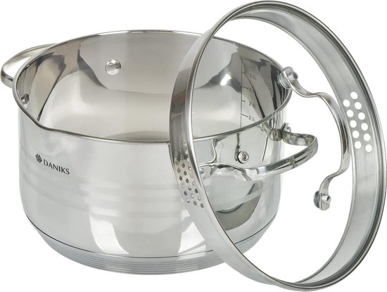 Pentola Con Scolapasta Incorporato Daniks Tokio Pentola Acciaio Inox 4.75L Con Scolapasta - Per Induzione E Gas Con Scala Misura Caffettiera Induzione - 9
