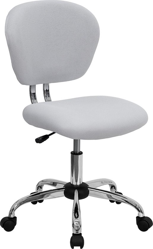 Bureaustoel, middelhoog, witte stoel, metaal, midden van de rug
