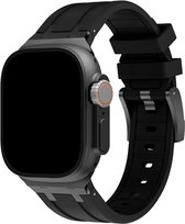 Bracelet en Caoutchouc de Silicone Liquide Heavy Duty avec Adaptateurs en Acier Inoxydable pour Apple Watch Ultra Smartwatch Band pour Homme - Bracelet de Remplacement Durable pour iWatch Ultra SE 8 7 6 5 4 3 2 1 - 42mm/44mm/45mm/49mm - Zwart/Noir