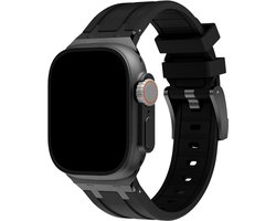 Stravo Heavy Duty Liquid Silicone Rubber Sport bandje Geschikt voor Apple Watch 46mm (Series 10/11), 45mm (Series 7/8/9), 44mm (Series 4/5/6, SE 1/2/3), 42mm (Series 1/2/3), 49mm (Ultra 1/2/3) - Rubber Siliconen Horlogebandje - Zwart/zwart