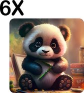 BWK Flexibele Placemat - Schattige Baby Panda - Set van 6 Placemats - 50x50 cm - PVC Doek - Afneembaar