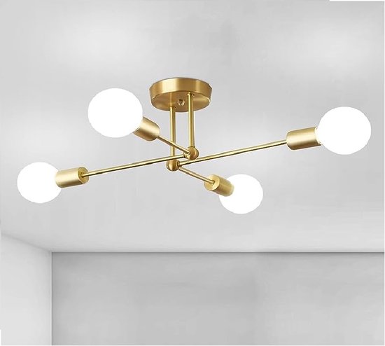 Industriële Plafondlamp - 4 E27-Lampen Kroonluchter van Gouden Ijzer - Retro Sputnik Plafondlamp - Verstelbare Vorm - Luxe Plafondlamp – Goudenlamp
