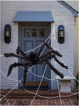 Smiffys - Outdoor Giant Spider & 1.2 m Web Halloween Decoratie - Zwart/Wit