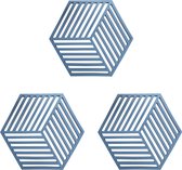 Krumble Pannenonderzetter Hexagon - Set van 3 - Pan onderzetter - Pannen onderzetter - Pannenrooster - Pannenonderzetter siliconen - Hittebestendig - Blauw - 16 x 14 cm
