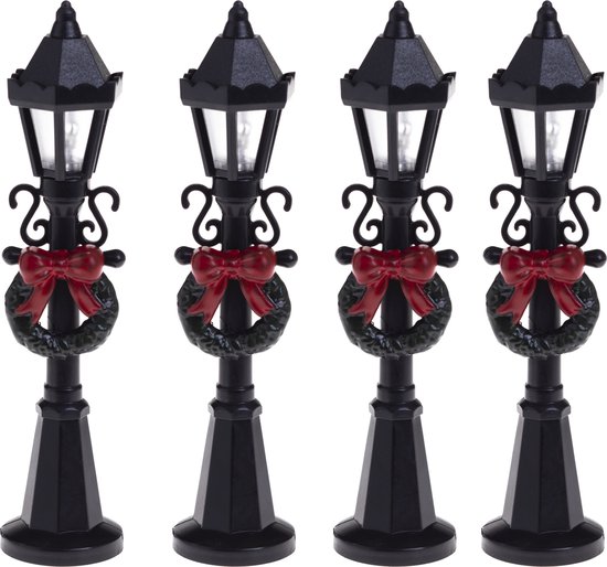 Feeric lights and christmas kerstdorp straatlantaarns - 4x st - H10 cm