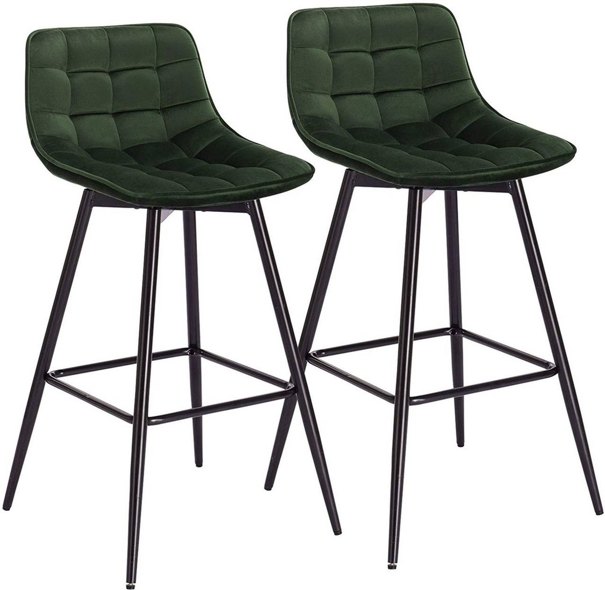 Dripio Barkruk Vlado Industrial - Donkergroen - Barkrukken set van 2 - Barstoel Kruk - Barstoelen met rugleuning - Keukenstoel - Velvet