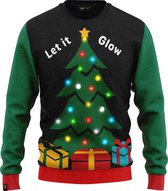 JAP Christmas Kersttrui met lichtjes (maat 2XL) - 100% Gerecycled - Kriebelt niet - Kerstcadeau volwassenen - Foute Kersttrui dames en heren XXL - Let it glow - Zwart