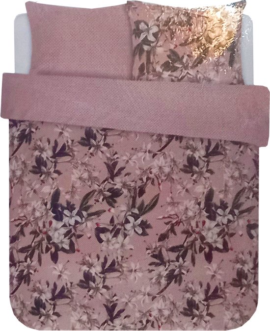 Essenza - dekbedovertrek - lits jumeaux - satin de coton - 240x220 cm - rose verano avec motif floral - sans taies d'oreiller
