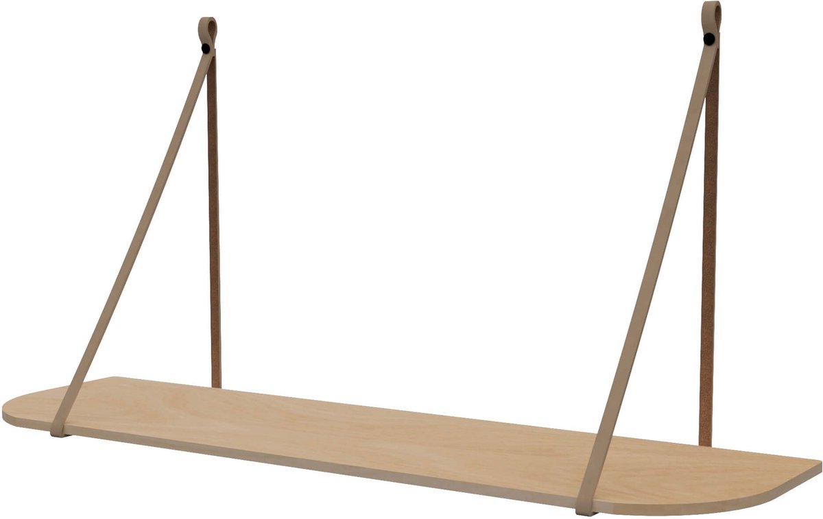 Leren plankdragers 'smal' - Handles and more® - TAUPE - 100% leer - set van 2 / excl. plank (leren plankdragers - plankdragers banden - leren plank banden)