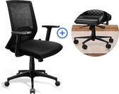 Bureaustoel - Bureaustoel met wielen - Met gaas en soft zitting - Voor thuiskantoor en aan bureau - Zwarte draaistoel