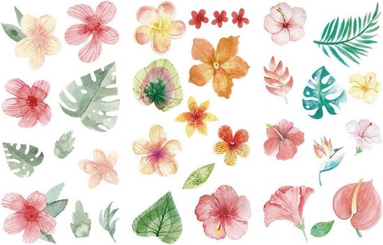 Stickerset Bloemen Watercolor Flowers - 3 vellen -Sticker bloem - Flower stickers