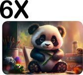 BWK Flexibele Placemat - Schattige Baby Panda - Set van 6 Placemats - 45x30 cm - PVC Doek - Afneembaar
