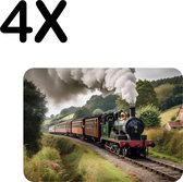 BWK Luxe Placemat - Stoomtrein door de Bergen - Set van 4 Placemats - 40x30 cm - 2 mm dik Vinyl - Anti Slip - Afneembaar