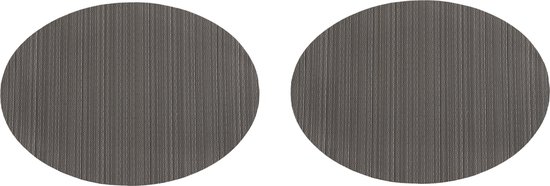 Deux sets de table ronds gris à fines rayures verticales.