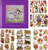 Poëziealbum - 16x16 - Paars - S7 - Poes met vlinders - met 5 vellen Poëzieplaatjes - Versjes - Gedicht - Cadeau - Sint - Geschenk - Knutselen - Hobby - Creatief - Scrapbook - Poezie