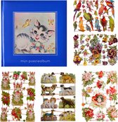 Poëziealbum - 16x16 - Blauw - S7 - Poes met vlinders - met 5 vellen Poëzieplaatjes - Versjes - Gedicht - Cadeau - Sint - Geschenk - Knutselen - Hobby - Creatief - Scrapbook - Poezie