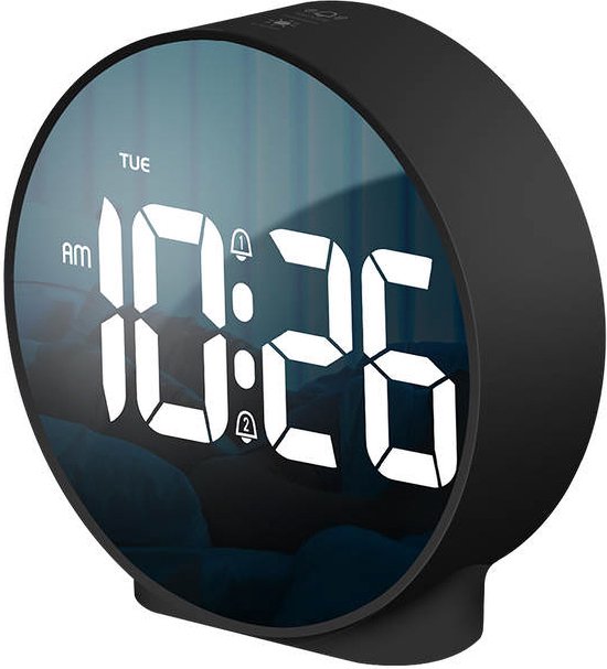 Wekker numérique Attalos - Deux alarmes - Zwart - Dimmable - USB & pile AAA - Pour adultes & enfants - horloge de table - réveil de voyage & réveil enfant - réveil
