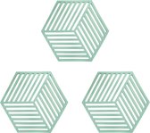 Krumble Pannenonderzetter Hexagon - Set van 3 - Pan onderzetter - Pannen onderzetter - Pannenrooster - Pannenonderzetter siliconen - Hittebestendig - Groen - 16 x 14 cm
