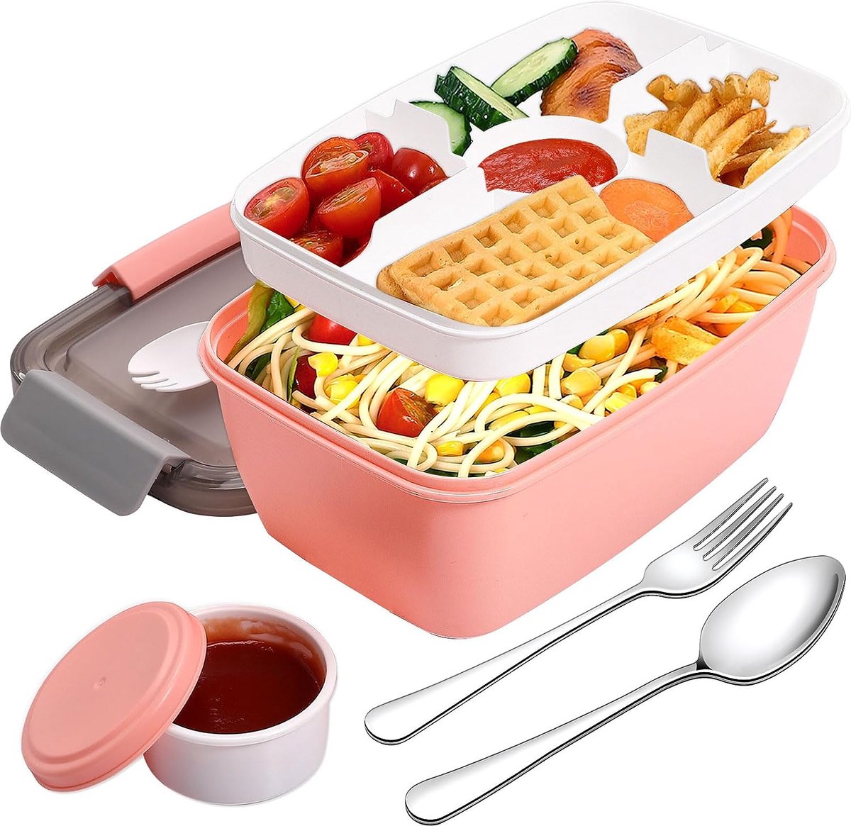 Lunchbox voor volwassenen, 1200 ml, bento box, tuin, broodtrommel met vakken, ontbijtbox, lekvrij, broodtrommel met onderverdeling, lunchbox, school, snackbox, scheidingswand, bentobox, grote dozen