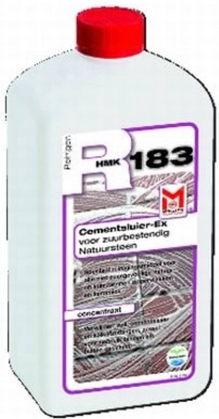 Witte fles met rode dop, HMK R183 Cementsluier-Ex voor zuurbestendig natuursteen.