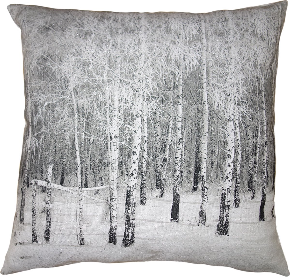 Clayre & Eef Kussenhoes 45x45 cm Grijs Polyester Boom Sierkussenhoes