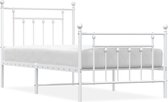 vidaXL - Bedframe - met - hoofd- - en - voeteneinde - metaal - wit - 90x190 - cm