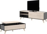 Set "scandinavische woonkamer" KOLYMA: Salontafel + TV-meubel - Antraciet/eiken L 155 cm x H 47 cm x D 60 cm