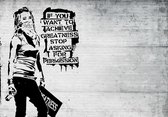 Fotobehang - Vlies Behang - Banksy Graffiti Permission - 312 x 219 cm