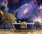 Fotobehang - Planeten en Sterren in de Ruimte - Heelal - Galaxy - Cosmos - Space - Vliesbehang - 208 x 146 cm (2 behangvellen)